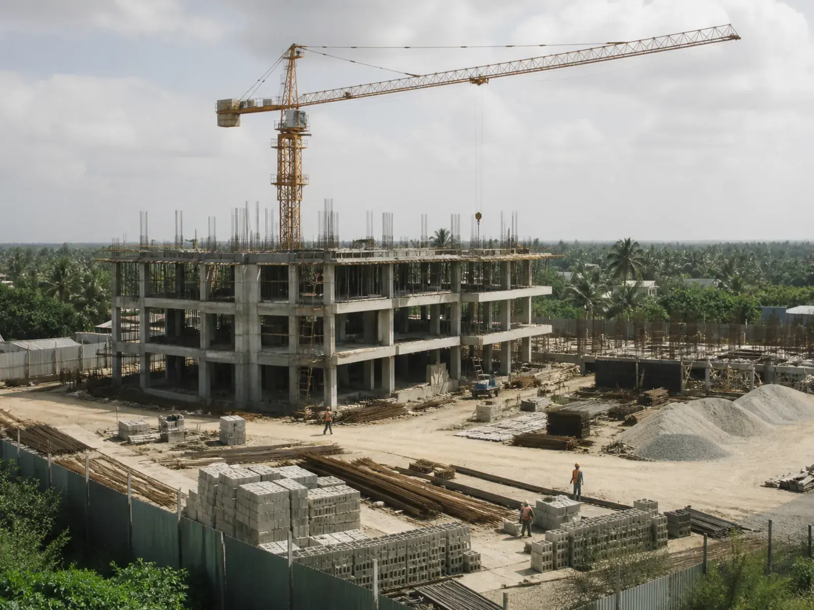 Obra de la Torre Bávaro Central con grúa